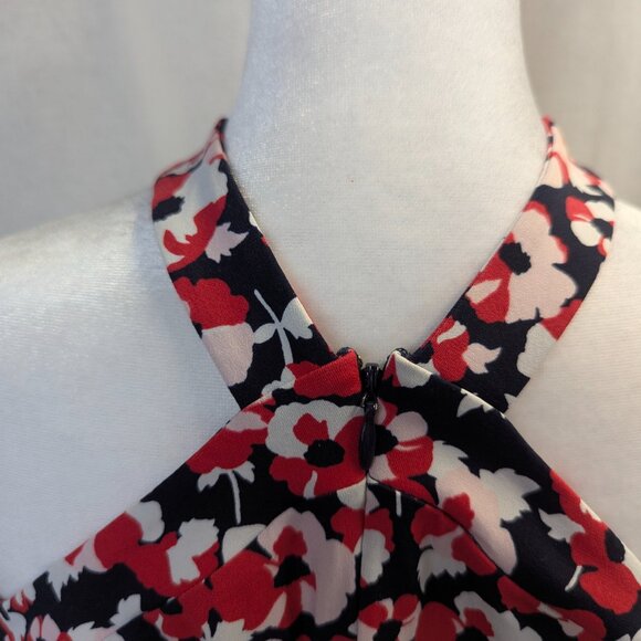 Michael Kors Size XS Black/Red/White Floral Cold Shoulder Blouse With Neck Tie - Picture 5 of 16